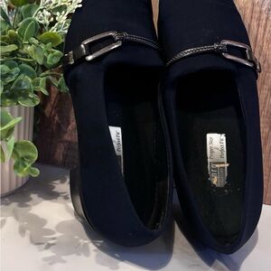 Munro Elegant Black Loafers with Silver Buckle